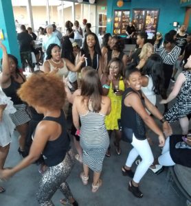 Birthday Party Guests dancing at the Moonrise Hotel to a DJ