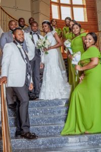 Wedding party on the steps of church