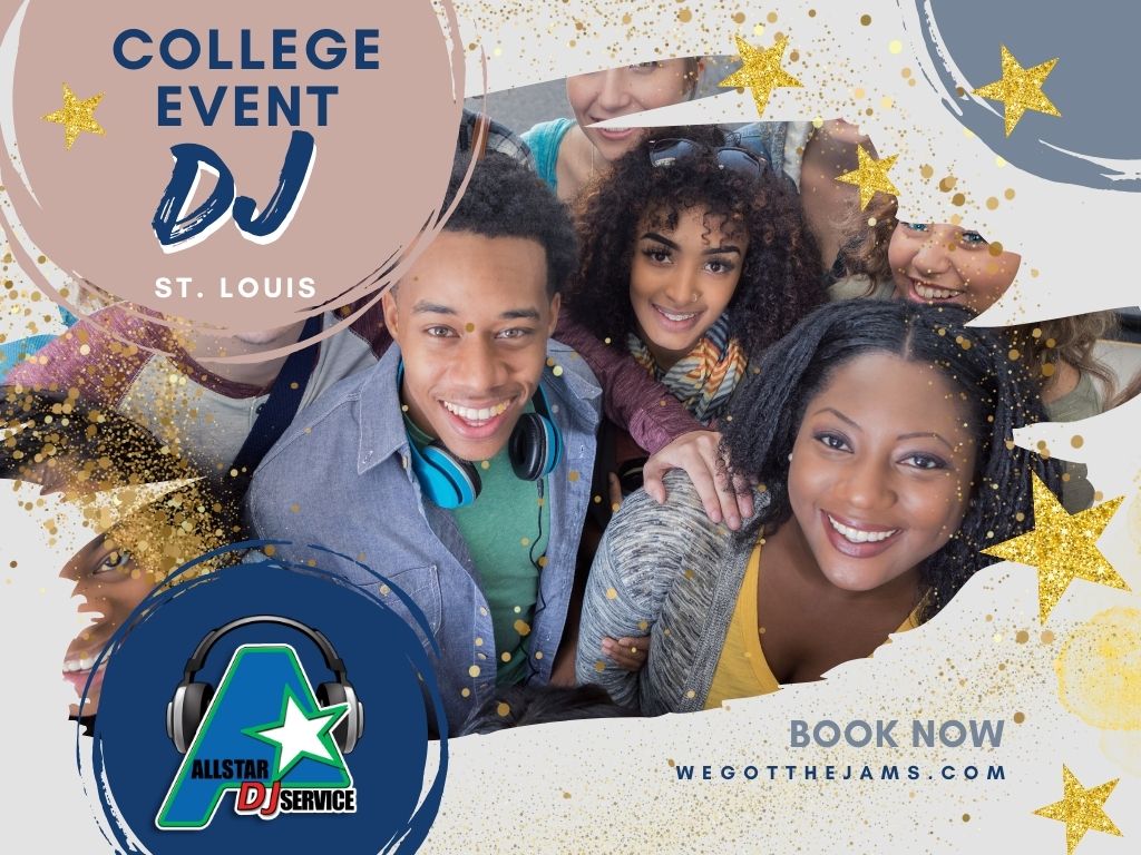 group of college students looking up to the camera for a College party dj flyer