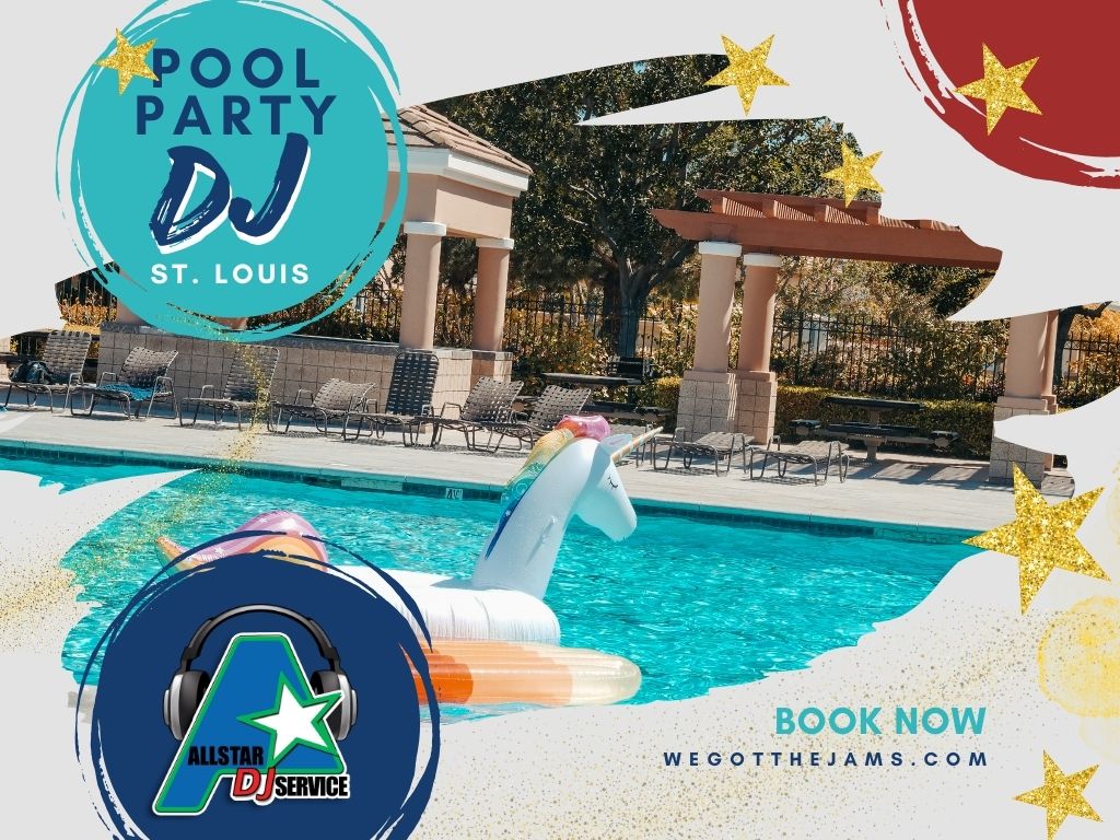 Pool with unicorn inflatable for Pool Party DJ Flyer